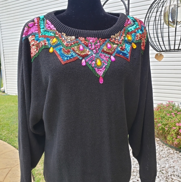 Sold-VINTAGE ML Sport sequined beaded sweater - Picture 4 of 8